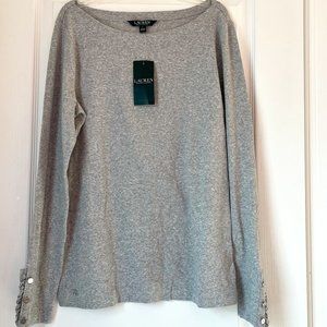New Women's Ralph Lauren Long Sleeve Top Gray Size L